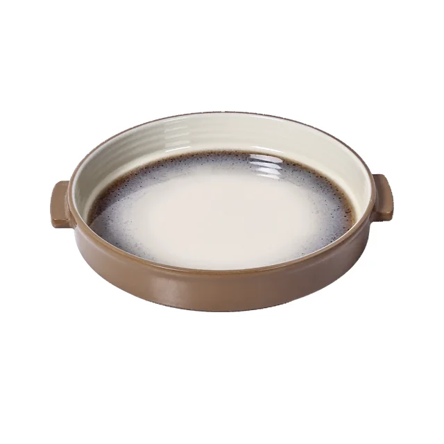 SHALL 希尔双色陶釉纹 双耳圆碟 白底产品图
