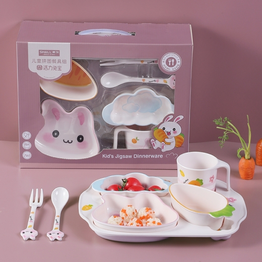 拼图餐具组兔宝