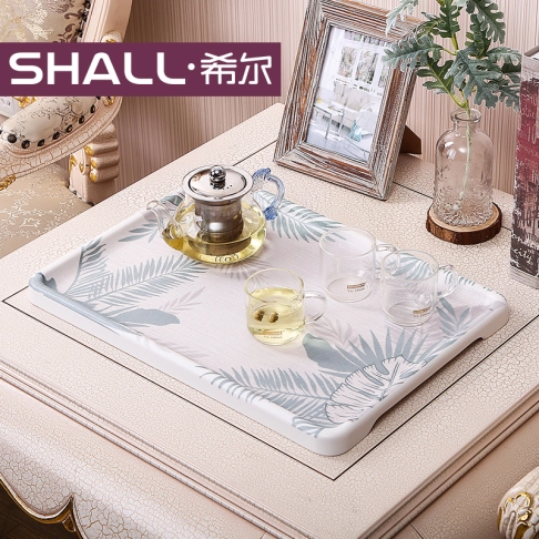 Cloth blue leaf-white wood grain-beach wood grain tray