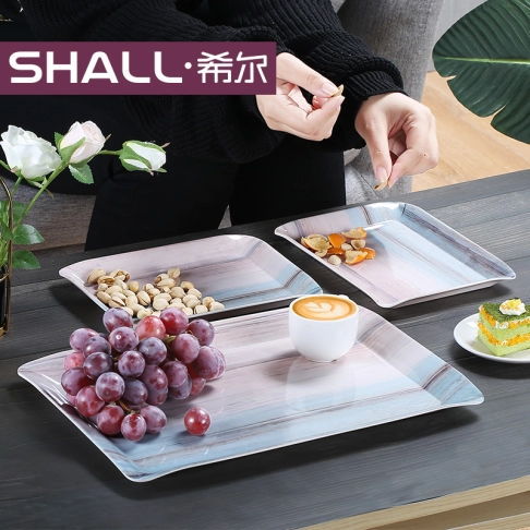 Cloth blue leaf-white wood grain-beach wood grain tray